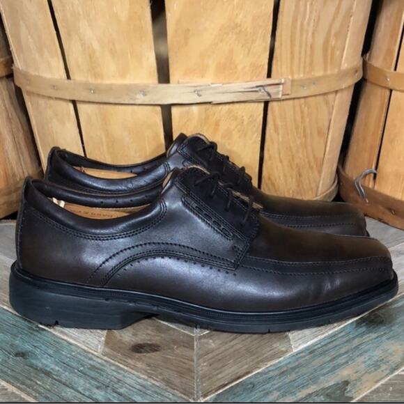 Clarks Unstructured Un Kenneth Way Dark Brown Leather Oxfords Mens Size 9.5 WIDE - Picture 1 of 10